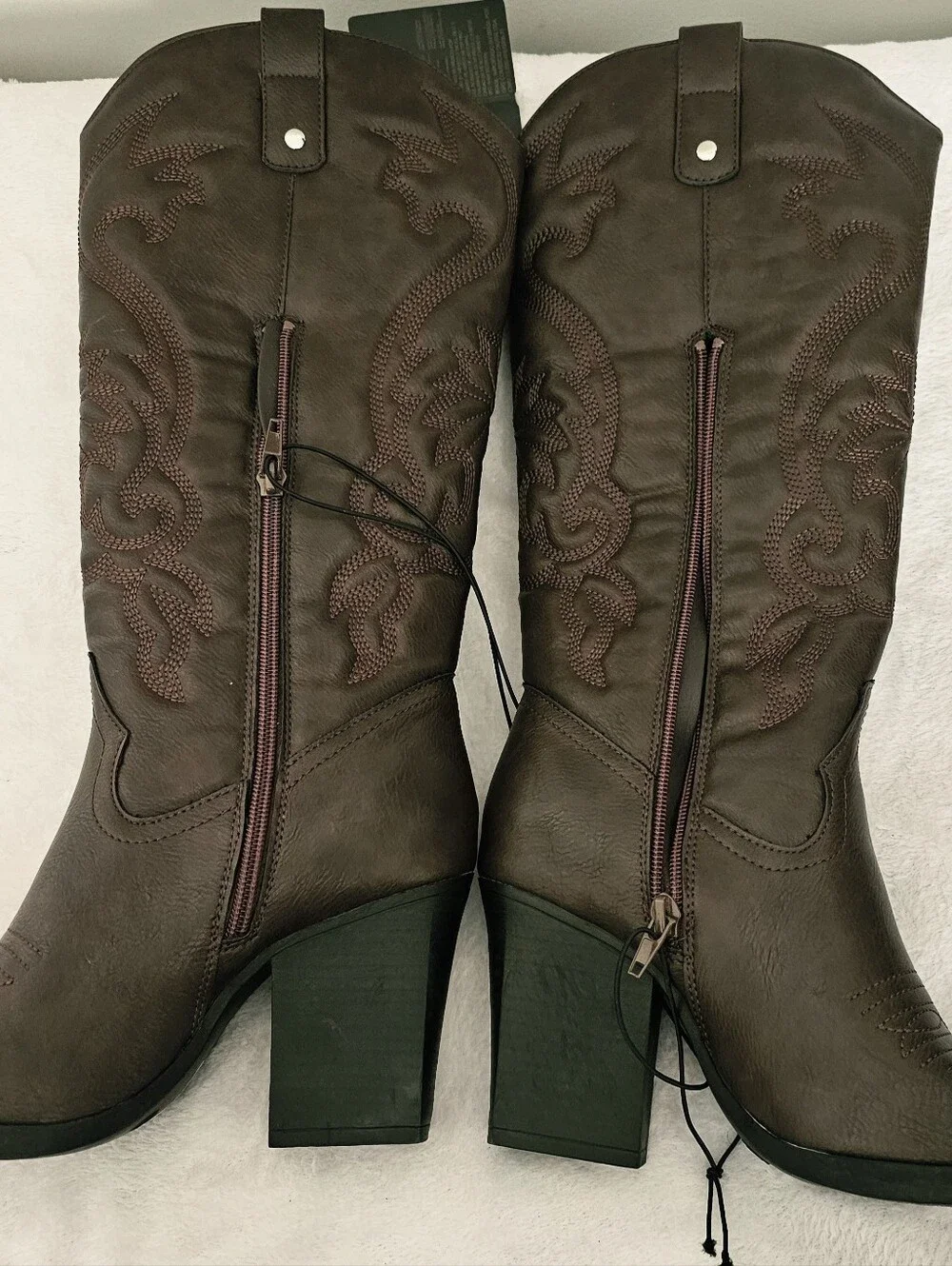 Forever 21 New Faux Leather Brown Women’s Tall Cowgirl Boots Knee-High Sz 7